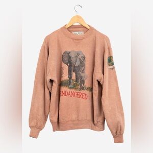 Vintage 90s Salmon Wash Endangered Elephant Crewneck